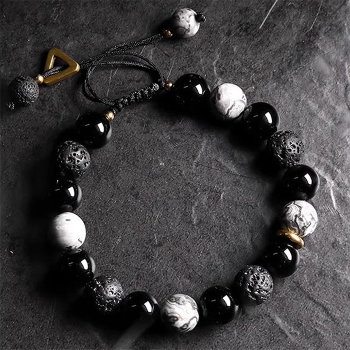 Bracelet de force Yin Yang en pierre de lave en obsidienne noire Buddha Stones