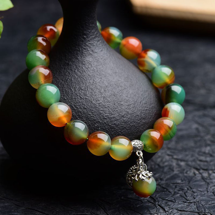 Bracelet de guérison tibétain en agate verte naturelle Buddha Stones