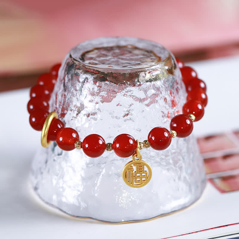 Bracelet de confiance en agate rouge naturelle avec lettre de bénédiction