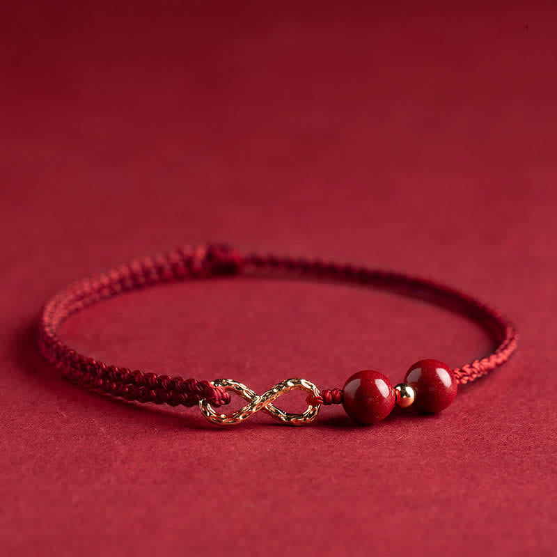 Bracelet de cheville avec symbole de l'infini doré et Buddha Stones et bénédiction en cinabre - image 2