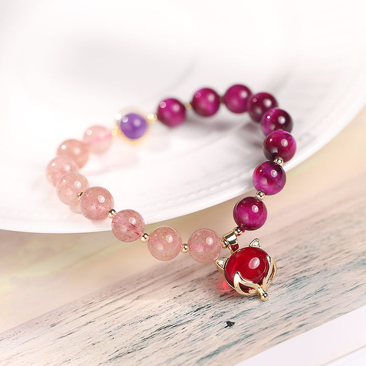 Bracelet d'amour Pixiu en quartz fraise naturel Buddha Stones