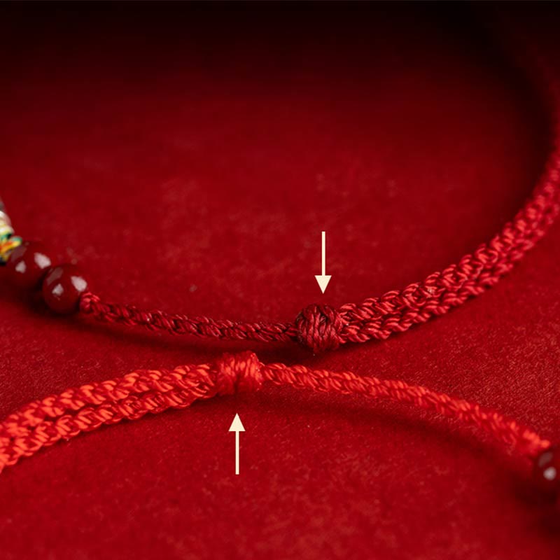 Bracelet de cheville tressé artisanal en argent sterling 925 avec perles de cinabre et poisson koï de Buddha Stones