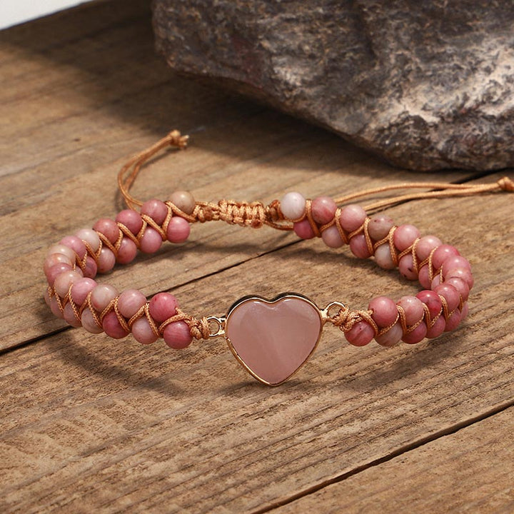 Bracelet de guérison en forme de cœur avec rhodonite naturelle