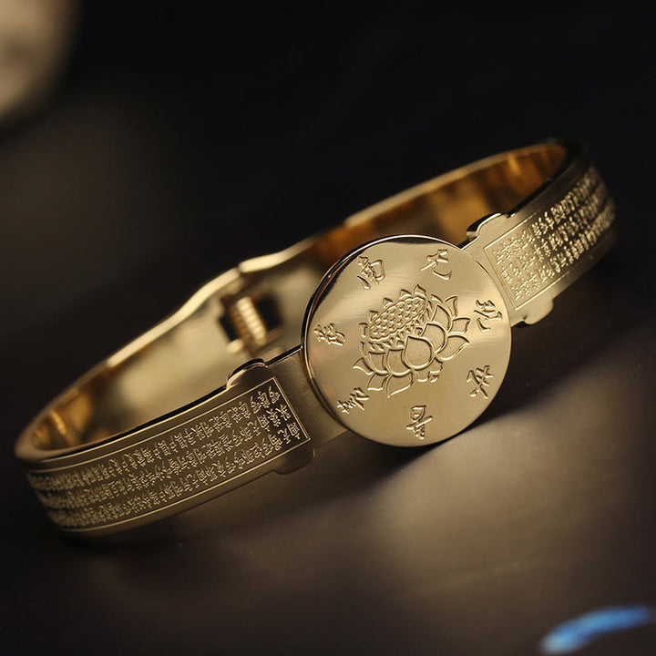 Bracelet jonc en acier titane Buddha Stones Yin Yang Lotus Om Mani Padme Hum Mantra Harmony