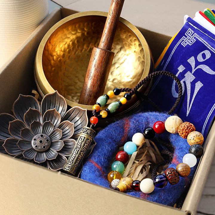 Coffret cadeau de méditation tibétain en pierre de Bouddha Créez une connexion spirituelle plus profonde