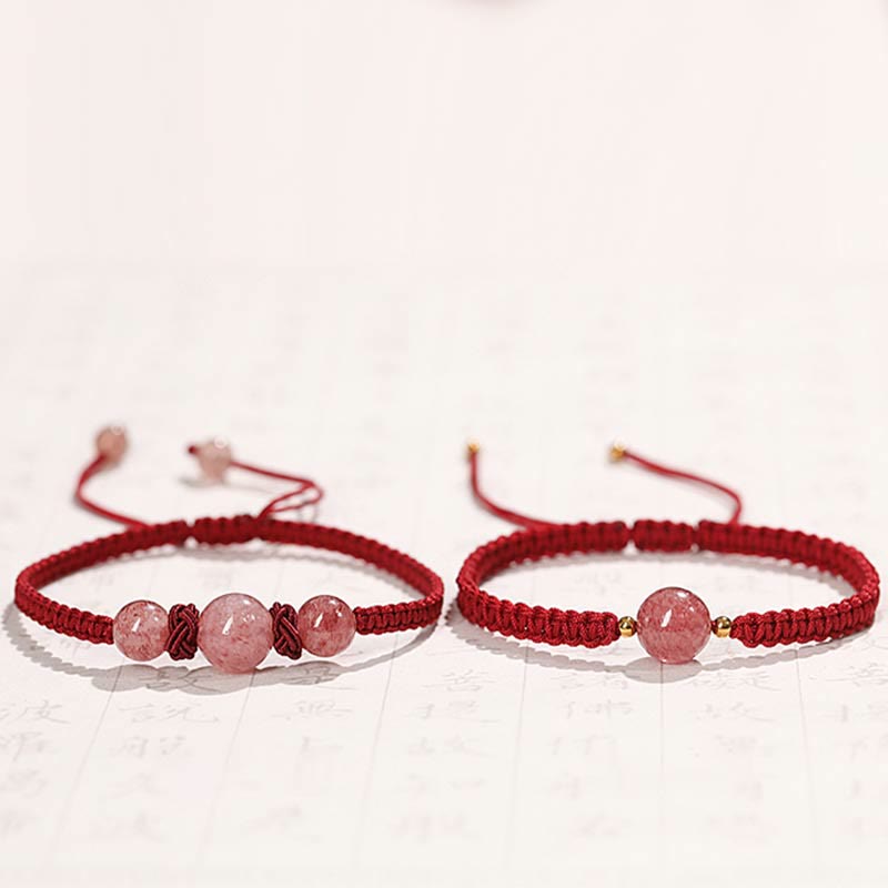 Bracelet de cheville tissé en fil rouge avec cristal de quartz fraise naturel Buddha Stones