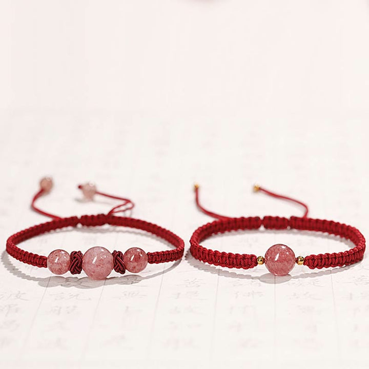Bracelet de cheville tissé en fil rouge avec cristal de quartz fraise naturel Buddha Stones
