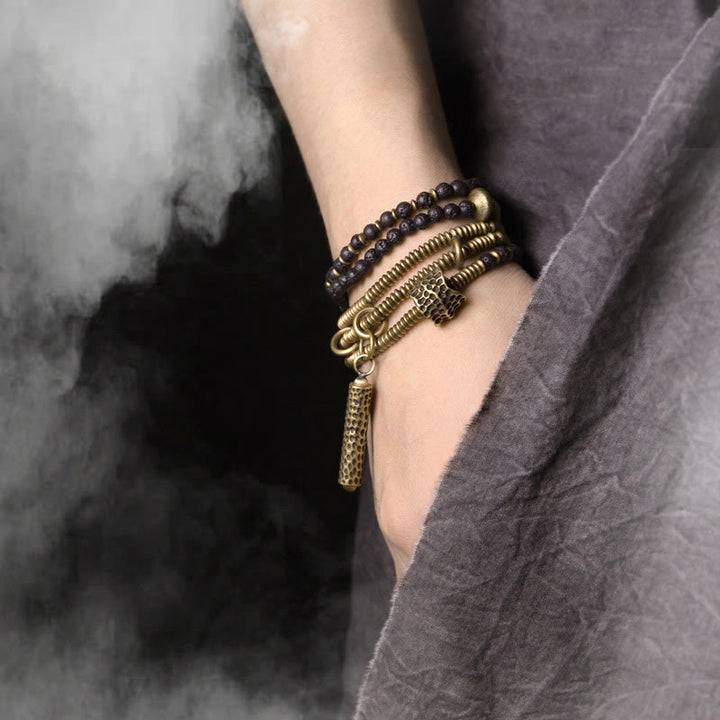 Bracelet multicouche de guérison en cuivre et pierres de lave vintage de Buddha Stones