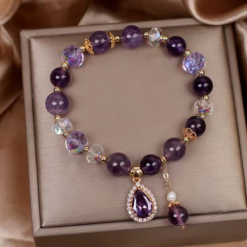 Bracelet à breloques en forme de cœur et de guérison de l'âme avec améthyste et zircon naturel