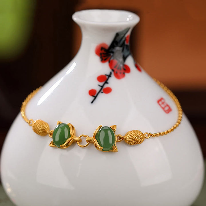 Bracelet porte-bonheur en argent sterling 925 Buddha Stones et jade blanc Hetian naturel cyan