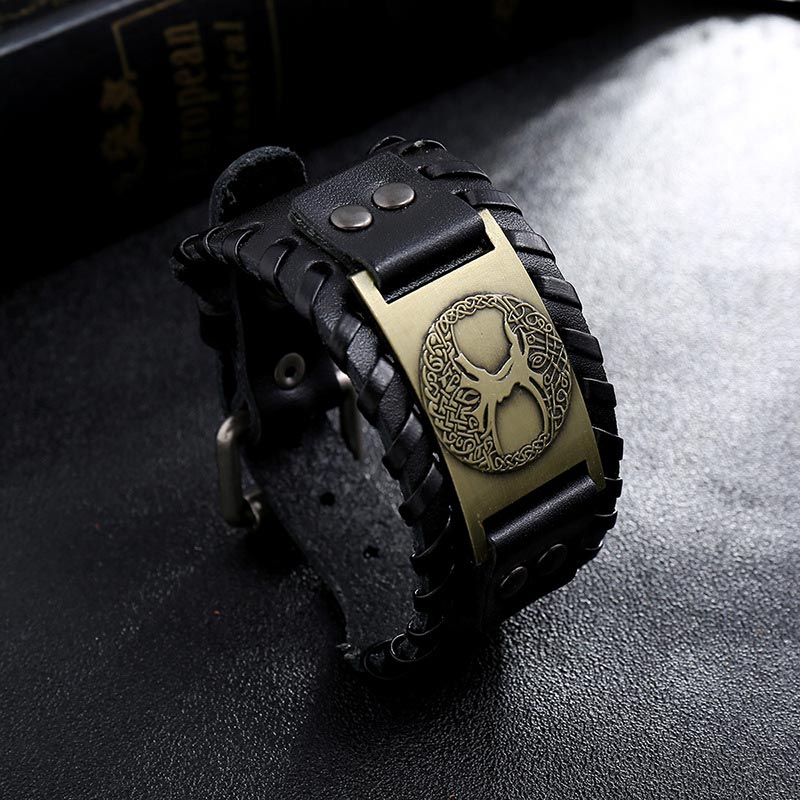 Bracelet en cuir avec Buddha Stones et arbre de vie porte-bonheur