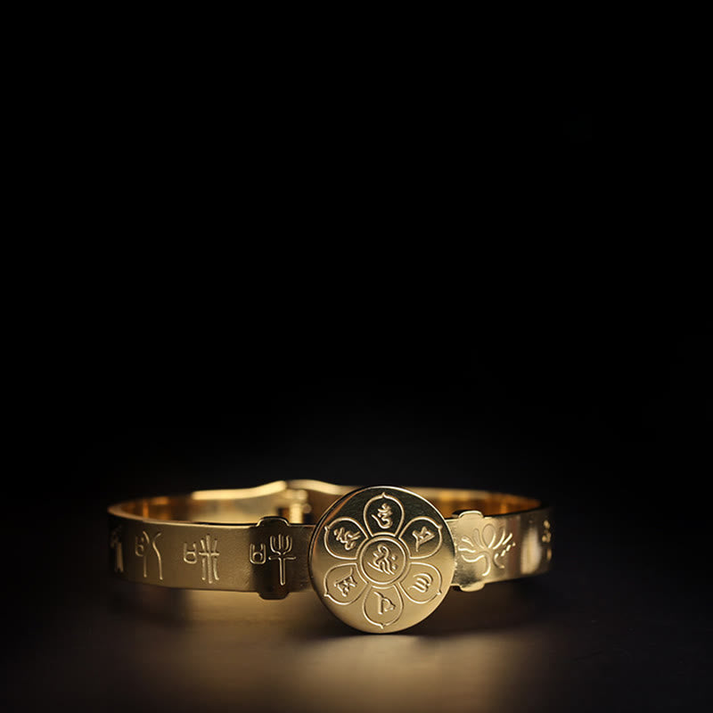 Bracelet jonc en acier titane Buddha Stones Yin Yang Lotus Om Mani Padme Hum Mantra Harmony