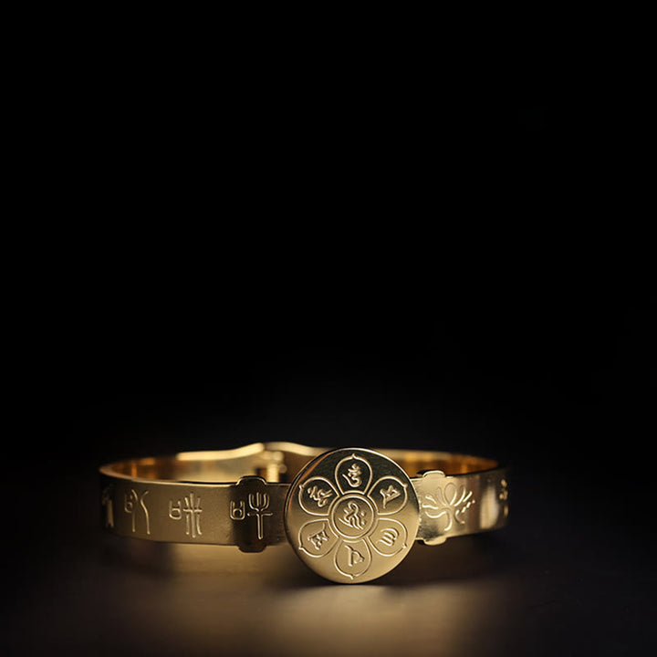 Bracelet jonc en acier titane Buddha Stones Yin Yang Lotus Om Mani Padme Hum Mantra Harmony