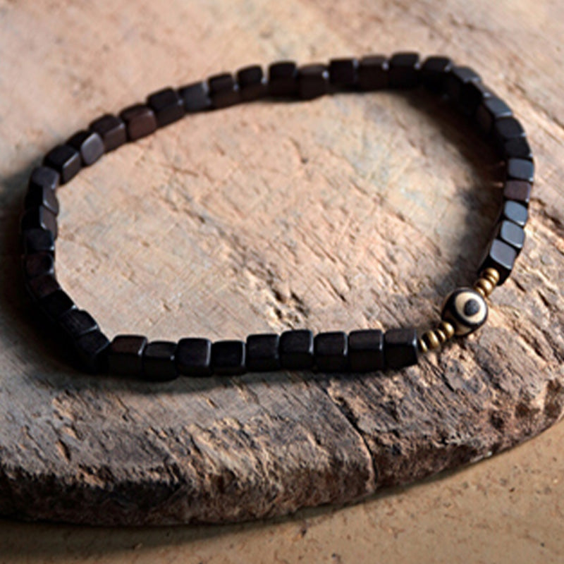 Bracelet couple paix en cuivre avec perles dzi en bois d'ébène