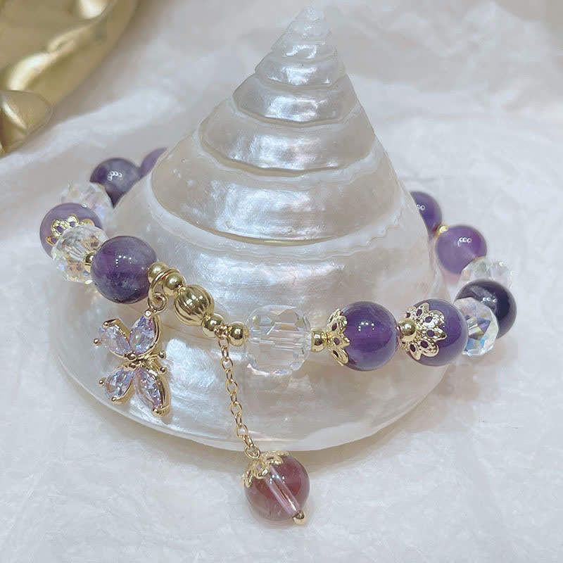 Bracelet à breloques papillon spirituel en cristal d'améthyste naturelle de Buddha Stones
