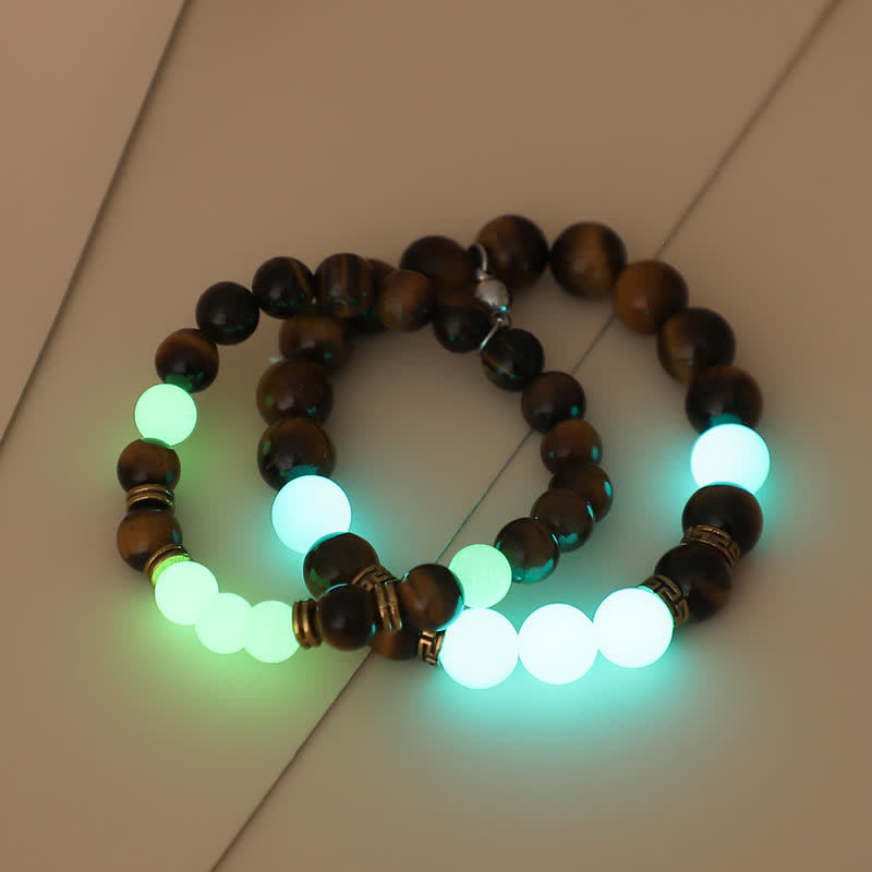 Lot de 2 bracelets de protection pour couple avec perles lumineuses en œil de tigre
