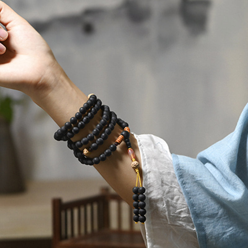 Bracelet de guérison tibétain Mala en Buddha Stones , graines de cyprès et de Bodhi, agate rouge