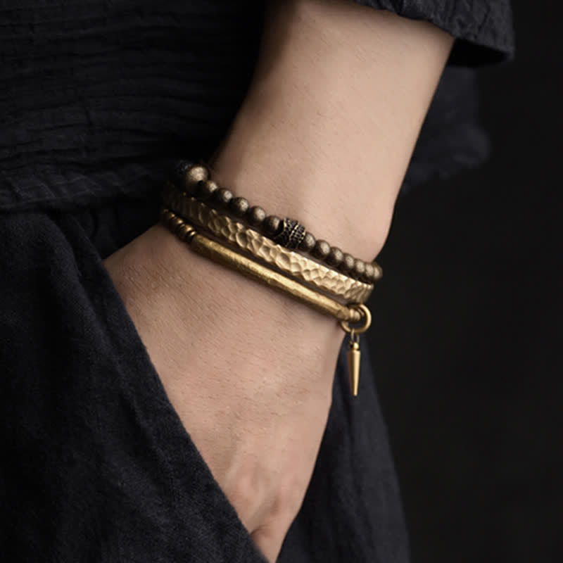 Bracelet manchette d'équilibre en cuivre et pierre de lave