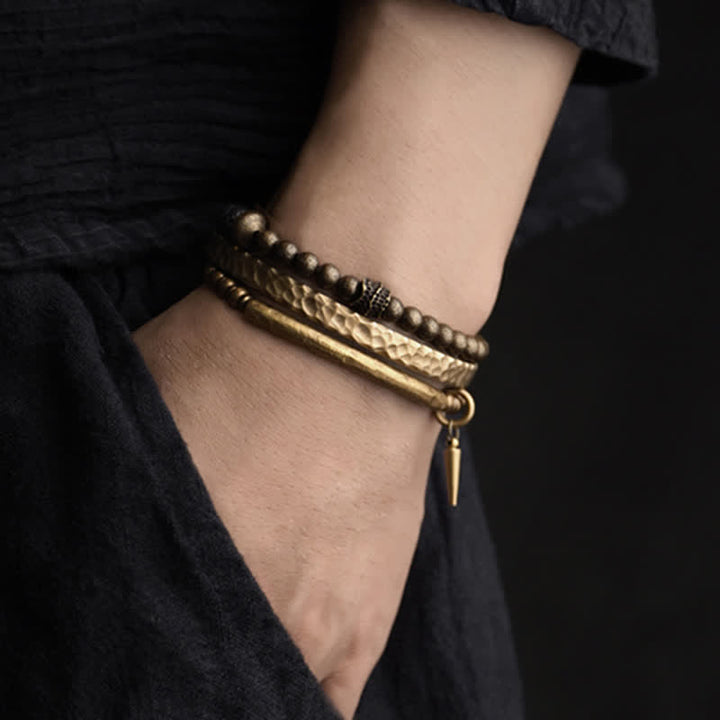 Bracelet manchette d'équilibre en cuivre et pierre de lave