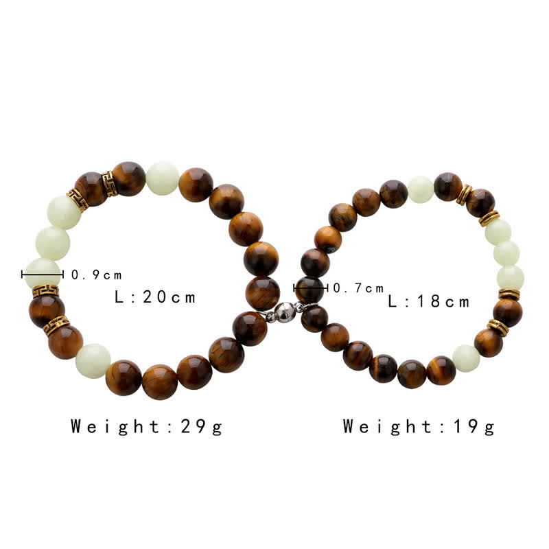Lot de 2 bracelets de protection pour couple avec perles lumineuses en œil de tigre