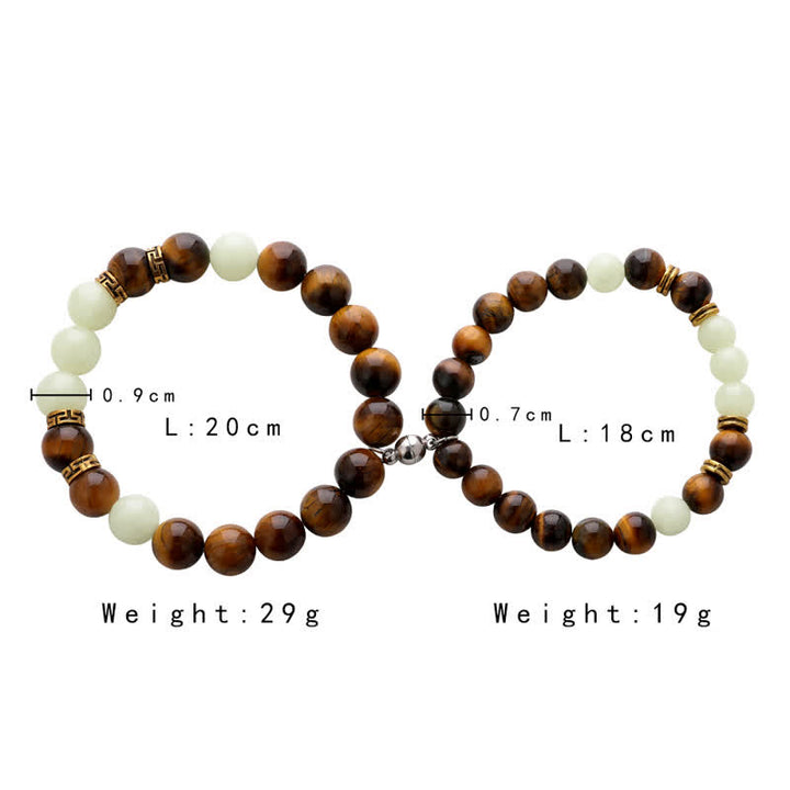 Lot de 2 bracelets de protection pour couple avec perles lumineuses en œil de tigre