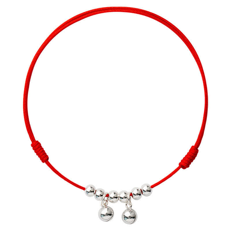 Bracelet de cheville en argent sterling 925 avec breloque en forme de cloche tressée rouge et Buddha Stones