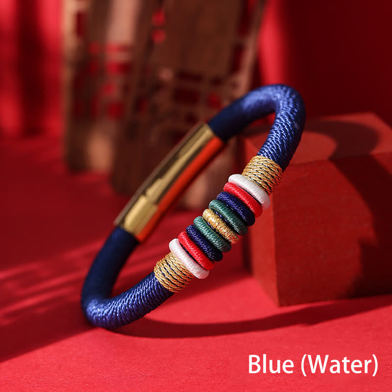 Bracelet tressé tibétain fait main en Buddha Stones avec nœud King Kong coloré et cinq éléments porte-bonheur