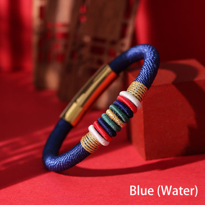 Bracelet tressé tibétain fait main en Buddha Stones avec nœud King Kong coloré et cinq éléments porte-bonheur