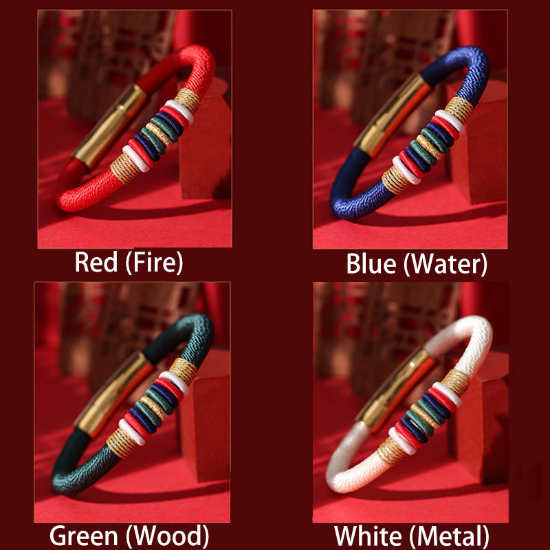 Bracelet tressé tibétain fait main en Buddha Stones avec nœud King Kong coloré et cinq éléments porte-bonheur