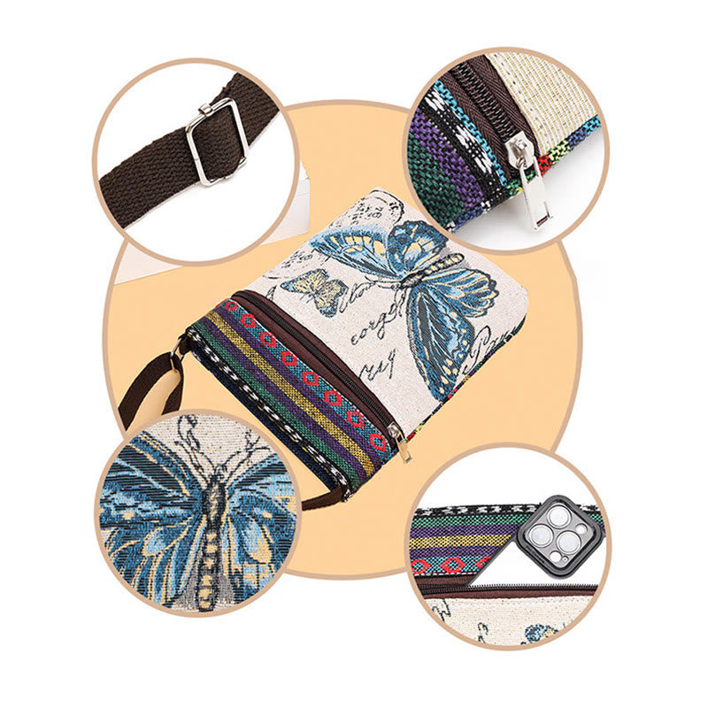 Sac fourre-tout en toile brodé Buddha Stones Elephant Butterfly Sac à bandoulière Sac à bandoulière