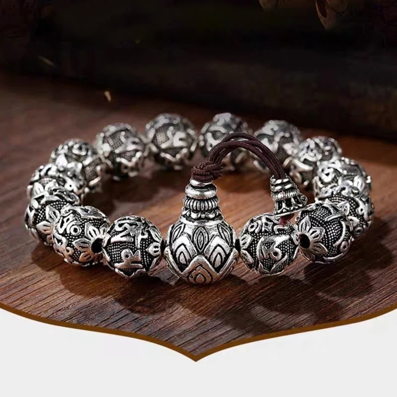 Bracelet amulette en perles en alliage sculptées avec Buddha Stones tibétaines Om Mani Padme Hum