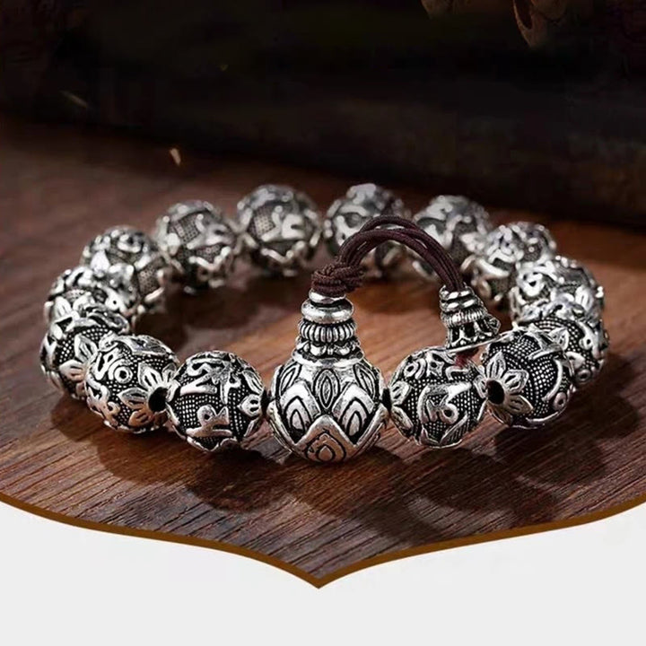Bracelet amulette en perles en alliage sculptées avec Buddha Stones tibétaines Om Mani Padme Hum