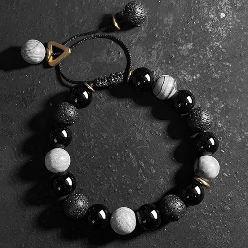 Bracelet de force Yin Yang en pierre de lave en obsidienne noire Buddha Stones