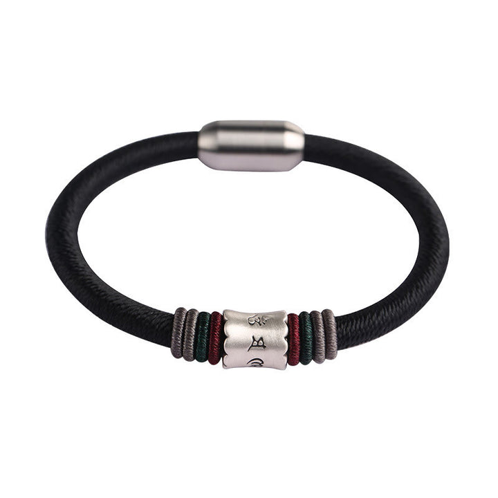 Bracelet à boucle magnétique en argent sterling 999 Buddha Stones Om Mani Padme Hum Peace