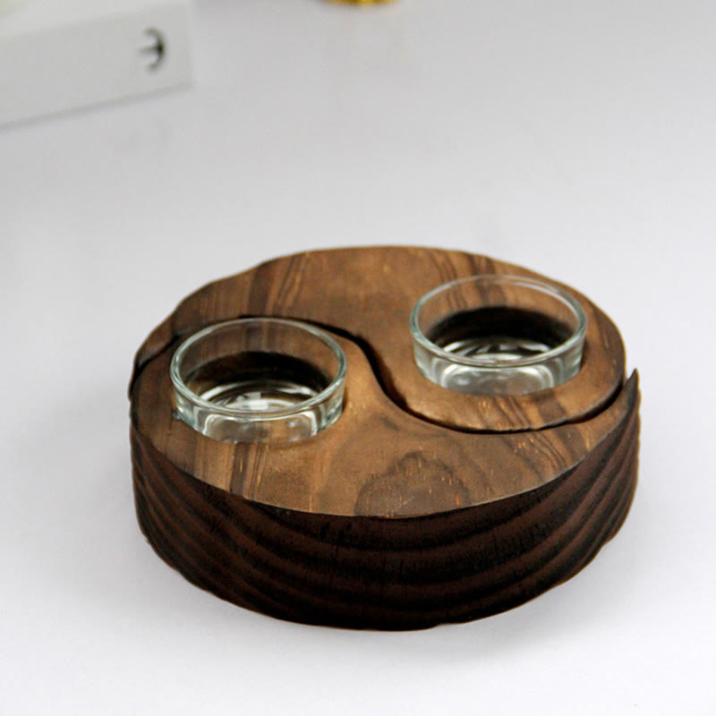 Bougeoir en bois avec Buddha Stones Yin Yang pour rituels de méditation
