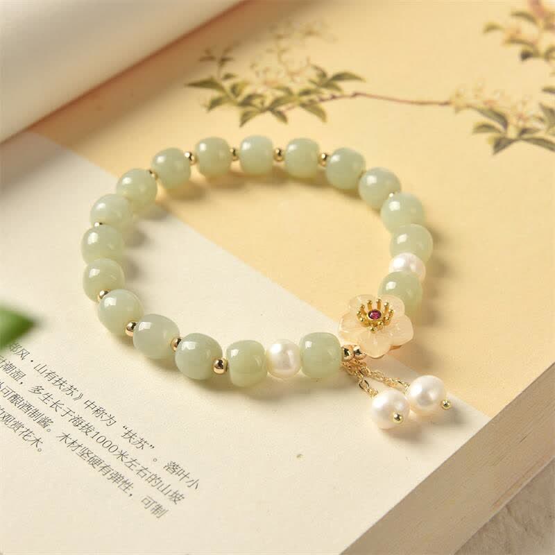 Bracelet d'abondance et de bonheur en perles de fleur de jade Hetian