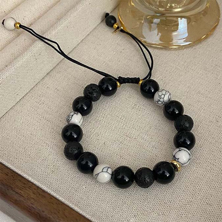 Bracelet de force Yin Yang en pierre de lave en obsidienne noire Buddha Stones