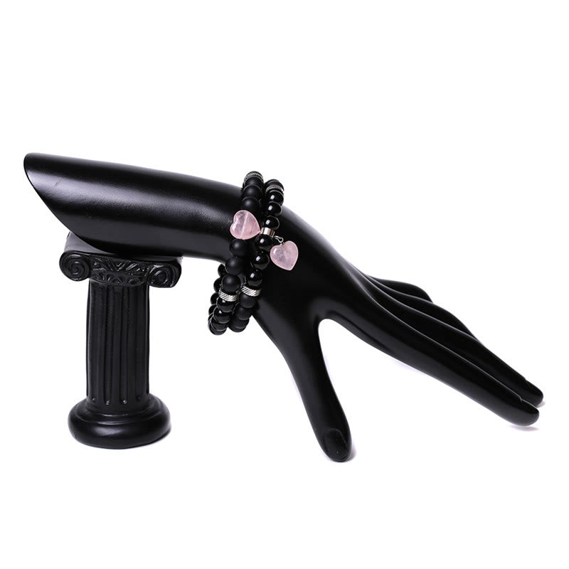 Bracelet de couple en pierre de cristal d'onyx noir Buddha Stones 2 pièces Protection du cœur d'amour