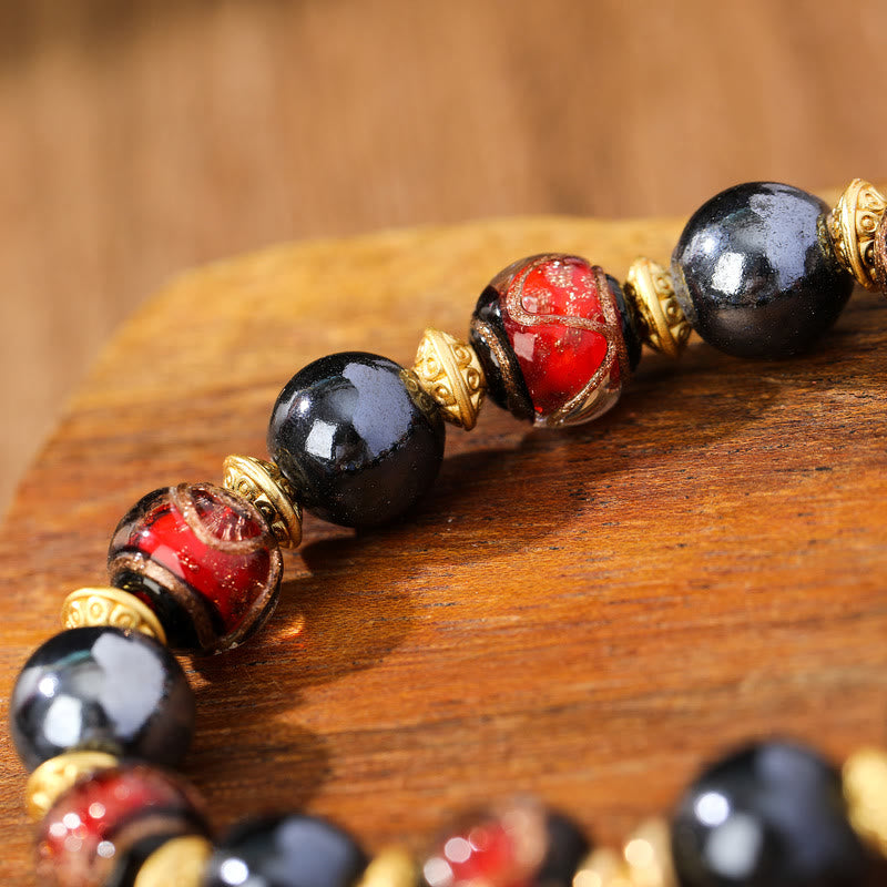 Bracelet porte-bonheur en perles de porcelaine et de verre avec encens en cendres et Buddha Stones , déesse tibétaine de la richesse, Zakiram