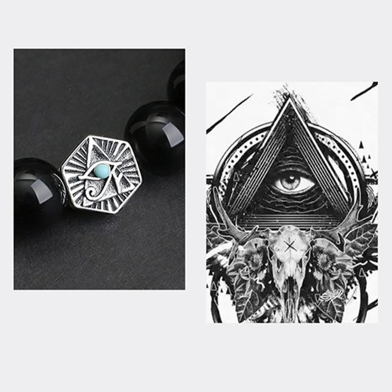 Bracelet de purification en argent sterling 925 avec Buddha Stones noire et œil de tigre de la Providence