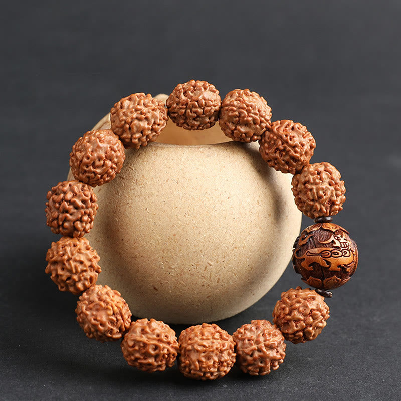 Bracelet porte-bonheur en cuivre Buddha Stones tibétaines Rudraksha Bodhi Seed PiXiu