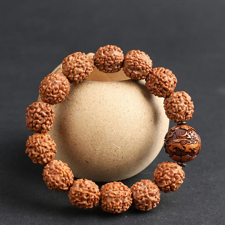 Bracelet porte-bonheur en cuivre Buddha Stones tibétaines Rudraksha Bodhi Seed PiXiu