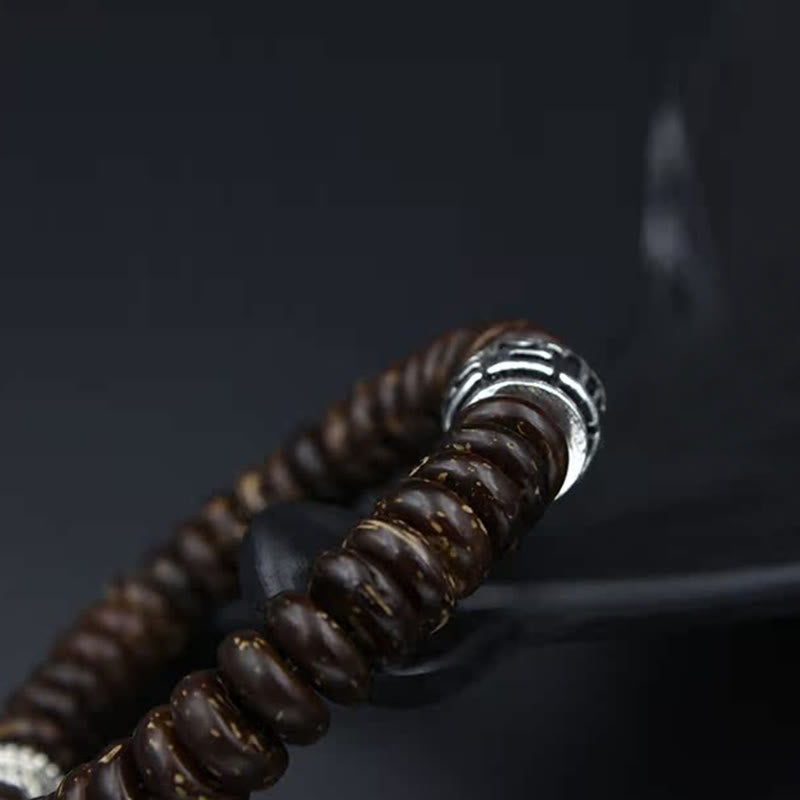 Bracelet Buddha Stones en coquille de noix de coco tibétaine naturelle Om Mani Padme Hum positif