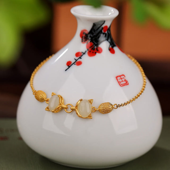 Bracelet porte-bonheur en argent sterling 925 Buddha Stones et jade blanc Hetian naturel cyan