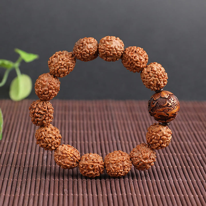 Bracelet porte-bonheur en cuivre Buddha Stones tibétaines Rudraksha Bodhi Seed PiXiu