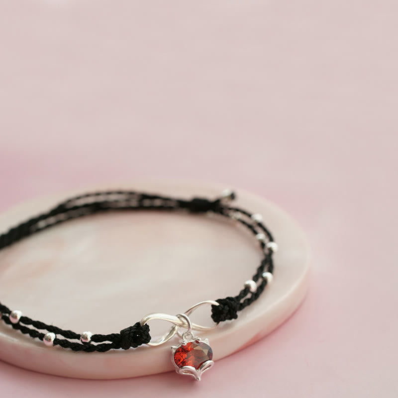 Bracelet de cheville tressé avec symbole de l'infini et du cœur en Buddha Stones