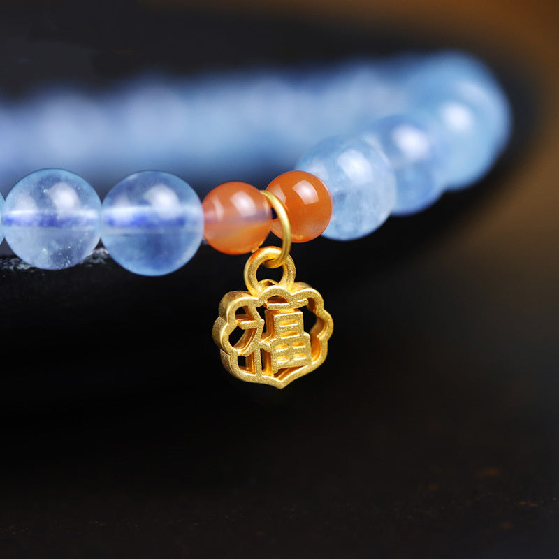 Bracelet de guérison en agate rouge et aigue-marine naturelle