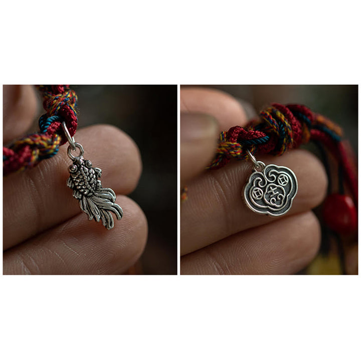 Bracelet tibétain en argent sterling 925 avec Buddha Stones et fil coloré fait à la main, protection contre les poissons Koi