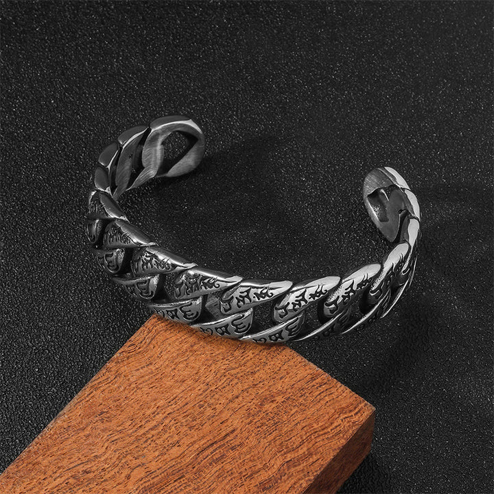 Bracelet jonc tibétain en acier titane avec Buddha Stones et mantra Om Mani Padme Hum