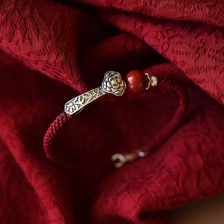 Bracelet de bénédiction en argent sterling 925 et cinabre Buddha Stones